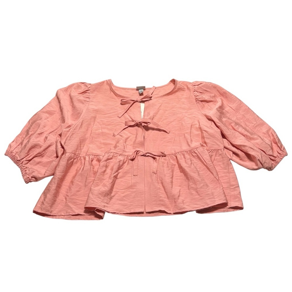 A New Day Light Coral Bow-Accent Blouse - Picture 4 of 7